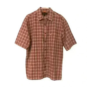 Timberland Men’s Muted Red Plaid Shirt Sleeve Button Down Shirt Size L